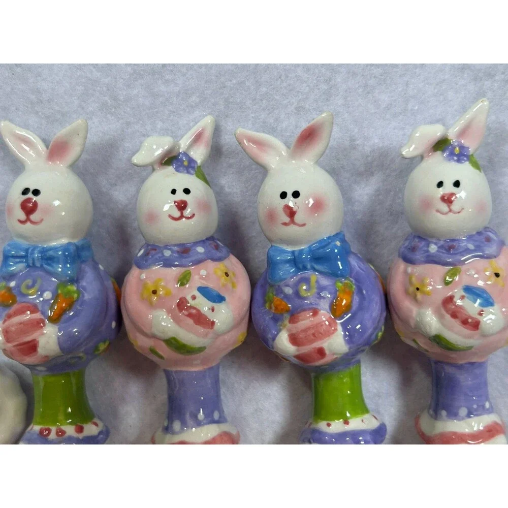 Set 5 Easter Bunny Rabbit Ceramic Cheese Butter Spreaders Knives Spring Decor